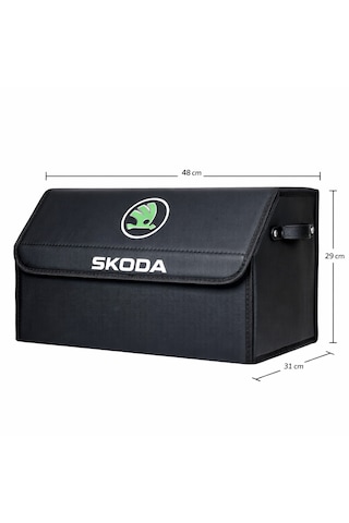 Skoda Marka Logolu Oto Bagaj Organizer Çanta Oto Bagaj Çantası 2 Bölmeli Suni Deri 48 Cm X 31 Cm X 29 Cm