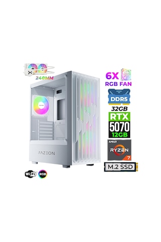 Fazeon Astra X610 R7-7700X 32 GB 1 TB M.2 NVMe SSD 12 GB RTX5070 Free Dos Masaüstü Oyuncu Bilgisayarı