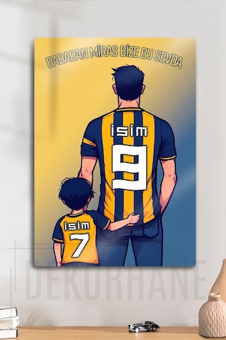 Kişiye Özel Taraftar Tablosu, Sarı Lacivert Baba Oğul Çocuk, İsim Yazdırmalı