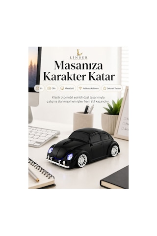 Klasik Siyah Beetle Vosvos Tasarımlı 2.4g Kablosuz Mouse Usb Alıcılı Araba Şeklinde Optik Mouse Çok Renkli Diğer