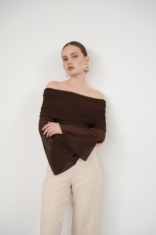Verymoda D 2977 Uzun Kol Tül Bluz - D2977 Kahve