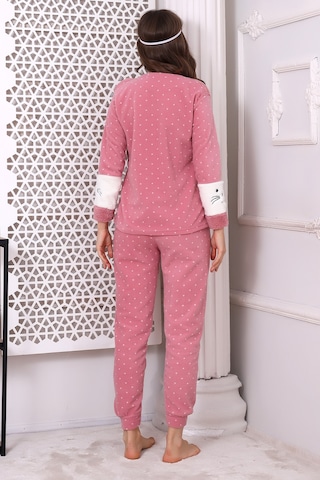 Fawn 3012 Peluş Welsoft Polar Kışlık Pudra Kadın Pijama Takımı Pudra