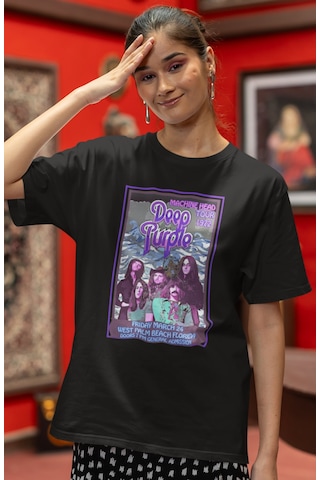 Sevbano Deep Purple Rock Metal Müzik Grubu Baskılı Unisex Oversize Tişört Siyah