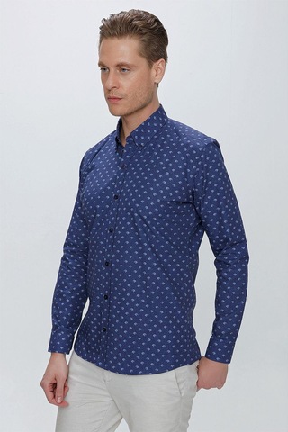 Efor G 1518 Slim Fit Lacivert Spor Gömlek Lacivert