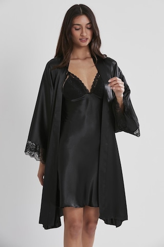 Pierre Cardin 4250 Kadın Saten Dantelli Gecelik&sabahlık Takım - Siyah Siyah