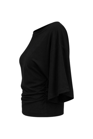 Mixray 2102 Kadın Modal Büzgü Detaylı Dökümlü Soft T-shirt Siyah