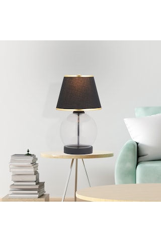 Lampon Siyah Şapkalı Siyah Masa Lambası Modern Tasarım Salon-Yatak Odası Abajur Siyah