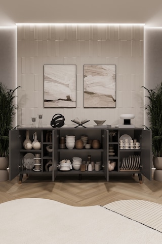 Asra Trend Lüks Konsol Tv Ünitesi %100 Mdf Salon Ve Yemek Odası Ünitesi Knsl05 Koyu Gri