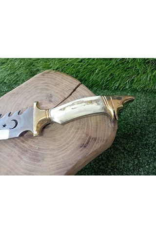 Tctknives Kurt Başlı Ay-Yıldızlı El Yapımı Av Kamp Bıçağı Kahverengi - Krem