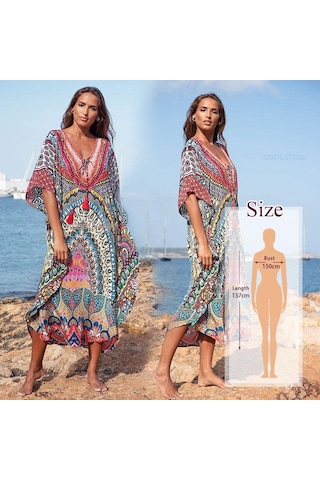 Kahverengi Bohem Kaftan Plaj Tunik Pamuk Plaj Cover Up Saida De Praia Mayo Kadın Bikini Cover Up Kahverengi