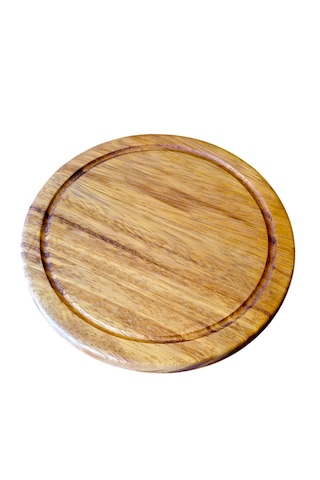 F&s Woodart Tek Parça Masif İroko Ağacı 25 Cm Yuvarlak Oluklu Pizza Sunum Kesme Sunum Tahtası Kahverengi