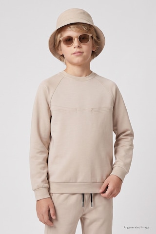 TOMMYLIFE Bej Standart Fit Basic Dikiş Detaylı Erkek Çocuk Eşofman Takım - 11325