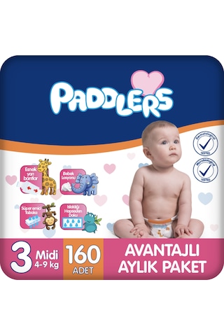 Bebek Bezi 3 Numara Midi (4-9 Kg) 160 Adet – Aylık Paket, Hassas Ciltlere Uygun
