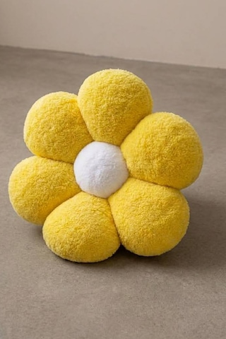 Soft Pelüş Papatya Dekoratif Yastık Bahar Şıklığında Kırlent Ve Minder 45x45 Çapında Sarı