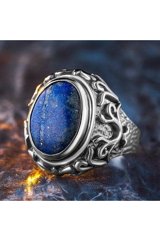 925 Ayar Gümüş Doğal Lapis Lazuli Taşlı Erkek Yüzük