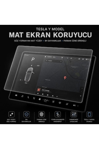 Tesla Model Y İle Uyumlu Mat Ekran Koruyucu 16 İnç Multimedya, 9h Esnek Nano Cam, Anti Glare