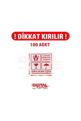 Dikkat Kırılır. Fragile. Uyarı Etiketi Dikkat Kırılacak Eşya 100 Adet-100MM.X100MM.