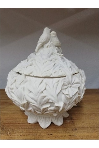 Şekerlik Süslü Kuşlu Polyester Obje 17x13