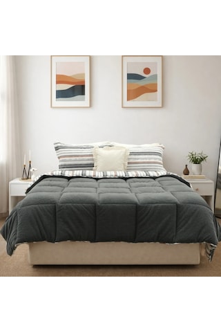 Sherpa Comforter Çift Kişilik Uyku Seti - Antrasit
