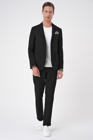 Efor Comfort Fit Mono Yaka Çift Yırtmaç Torba Cep Kendinden Desenli Casual Siyah Ceket C 706 Siyah