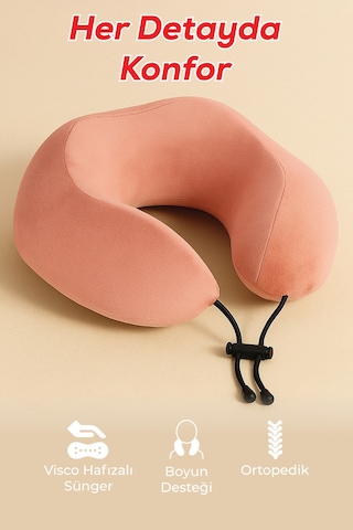 Viscofoam Comfy Ortopedik Seyahat Yastığı Visco Boyun Destekli Seyahat Yastığı - Somon | Ergo Travel