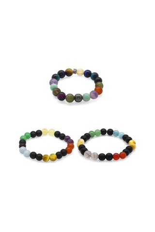 Küre Kesim Multicolor Doğaltaş Kombinli Erkek-kadın-genç Başarı Bilekliği 3lü Set Çok Renkli