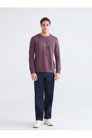 Lcwaıkıkı Classic Mürdüm Bisiklet Yaka Baskılı Erkek Sweatshirt