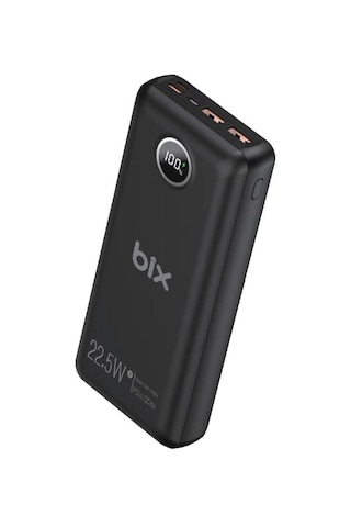 Bix Pb201 Üç Portlu 20000mah 22.5w Hızlı Şarj 4.0 Pd Giriş/çıkışlı Led Göstergeli Powerbank Siyah Siyah