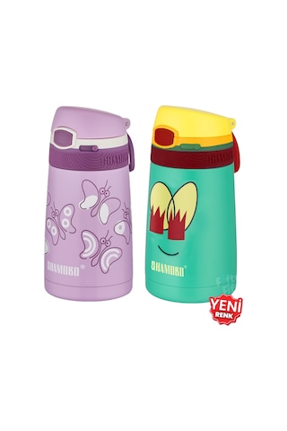 Shamobo 2li Set Pipetli Çelik Termos 350ml -6 Saat Isı Yalıtımı- Beyaz - Lila