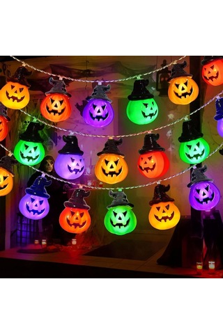 Alegre Cadılar Bayramı Işık Zinciri, Balkabağı, 4 Renkli Dekorasyon, 3 M, 20 Led, Cadılar Bayramı, Dekorasyon, Balkabağı, Işık Zinciri, Pil, Merhaba Çok Renkli