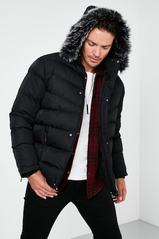 Buratti Slim Fit Suni Kürklü Peluş Astarlı Çıkarılabilir Kapüşonlu Şişme Erkek Mont 5761080 B Siyah