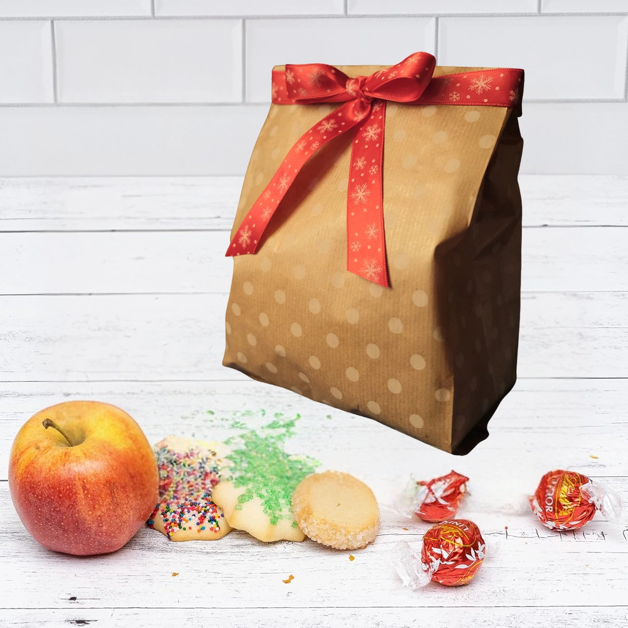 Körüklü Kraft Kese Kağıdı, Beyaz Puantiyeli Şamua Hediye, Ambalaj