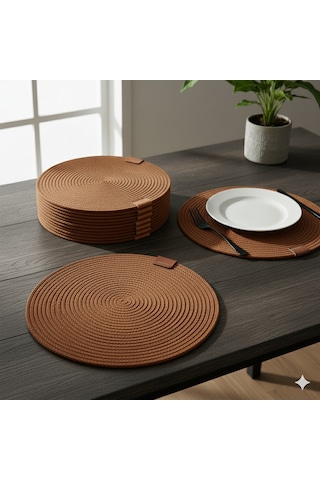 Amerikan Servis Runner 6 Lı Sunum Supla Çeyiz Takımı Örgü Tabak Altı Yanmaz Kahverengi