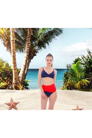 Shopiolog Kadın Volanlı Fraset Renkli Bikini Lacivert - Siyah