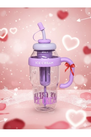 Sevgililer Günü Hediyesi Bıgmug Ice Cream Tritan Pipetli Matara 1300 Ml Mor
