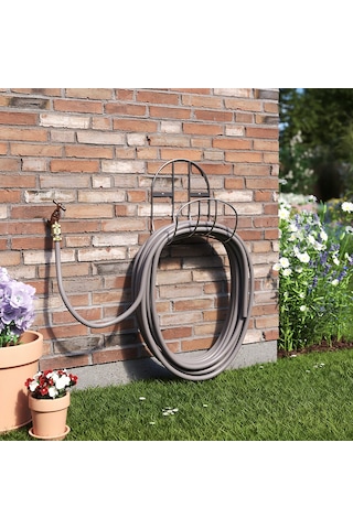 Duvara Monte Metal Hortum Askısı 25 Metre Kapasiteli Bahçe Hortumu Tutucu Ve Düzenleyici Gri 29 Cm 24.6 Cm 17.3 Cm