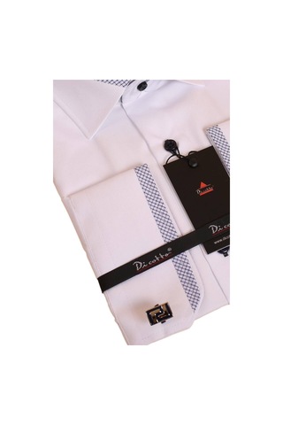 Beyaz Lacivert Bieli Yaka Dar Kesim Micro Kumaş Kol Düğmeli Slim Fit Erkek Gömlek - 200-3 001