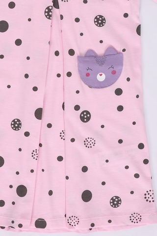 Toontoy Kids Kız Çocuk Baskılı Regular Fit Bisiklet Yaka Kısa Kollu Fırfırlı Elbise - A Pileli Pembe
