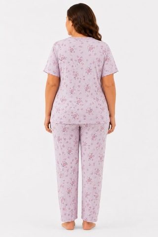Pemilo Kadın 7930 Büyük Beden Kısa Kol Bambu Pijama Takımı Lila