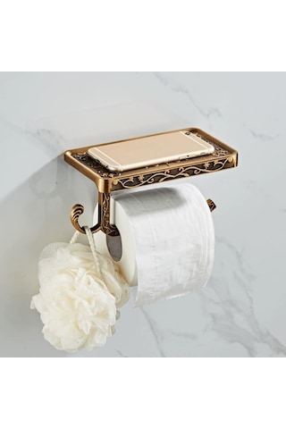 Moveevo Klasik Stil Duvar Tipi Tuvalet Kağıdı Dispenseri - Uzay Alüminyum, Telefon Rafı, Delme Yok Kurulum, Banyo Organizasyon Aleti Altın