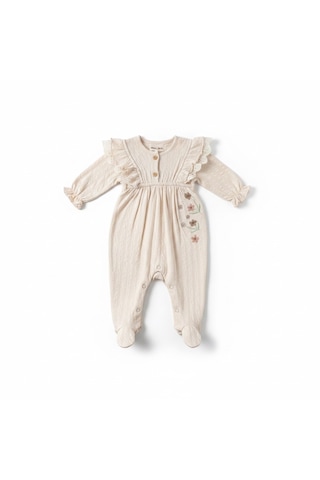 Annababba %100 Pamuk Kız Bebek Çıtçıtlı Tulum - Bej
