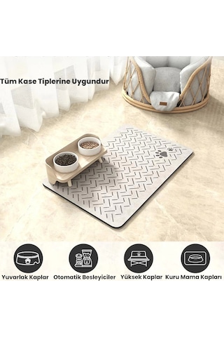 MatGo Pati Çizgi Patili Su Geçirmez Kaymaz Krem Kedi Köpek Mama Paspası Matı 50 x 70 CM