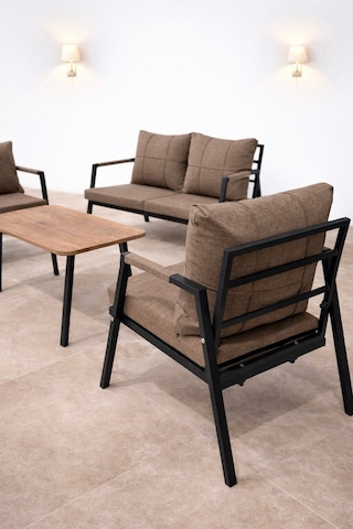 Mb Garden Furnıture Dream Balkon, Bahçe Takımı, Cafe, Metal Kanepe, Koltuk Takımı, Bahçe Mobilyası, 2+1+1 Sehpalı Kahverengi