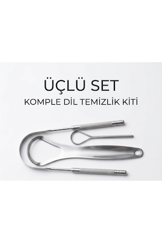 Paslanmaz Çelik Dil Temizleyici Ve Sıyırıcı 3 Parça Orta Sertlikte Fırça Kılı