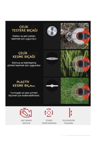 Kraft Hart 21V Çift Akülü Teleskopik Uzatma Kollu Çim Çalı Ot Biçme Şarjlı Tırpan