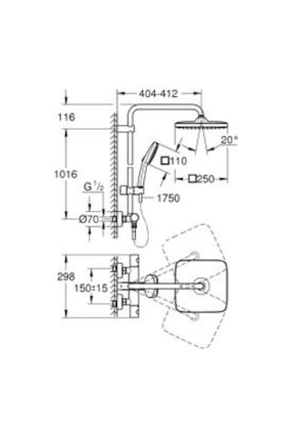 Grohe Tempesta System 250 Cube Duvara Monte Termostatik Bataryalı Duş Sistemi - 26689001 Krom