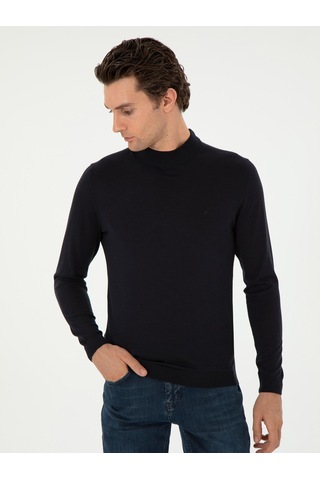 Cacharel Lacivert Slim Fit Kaşmir İpek Karışımlı Çeyrek Balıkçı Yaka Triko Kazak