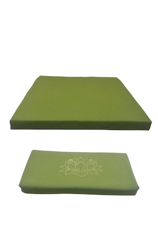 60x60 Meditasyon Minderi Seti İkili Yoga Meditasyon Minderi Lotus Çiçeği Baskılı Meditasyon Minderi Yeşil