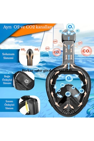 Şnorkel Dalış Maskesi Full Face Tam Deniz Altı Keşif Maskesi