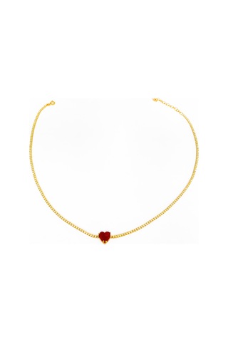 Renkli Taşlı Kalpli Su Yolu Zincirli Gümüş Choker Rose Gold